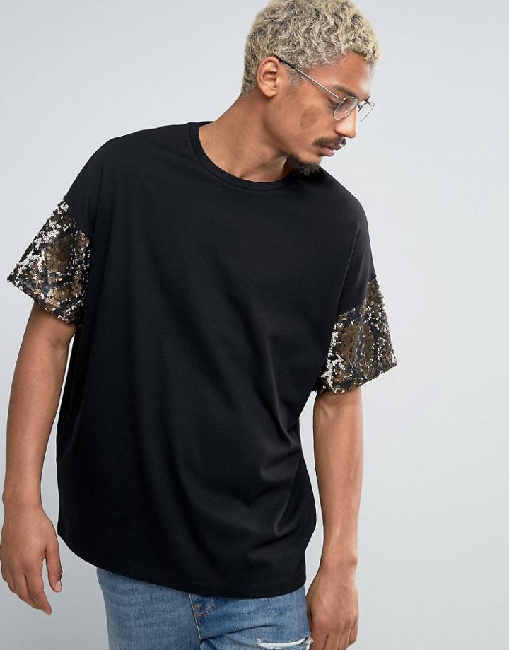 Asos Super Oversized T-shirt In Heavyweight Jersey With Sequin Sleeves