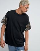 Asos Super Oversized T-shirt In Heavyweight Jersey With Sequin Sleeves