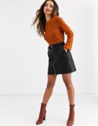 Vero Moda Faux Leather Skirt With Zip Detail-black