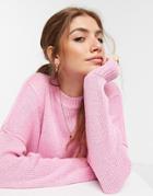 Asos Design Boxy Sweater With Crew Neck In Pink