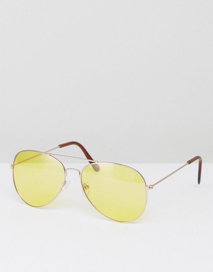 7x Aviator Sunglasses With Yellow Tinted Frame - Silver