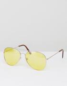 7x Aviator Sunglasses With Yellow Tinted Frame - Silver