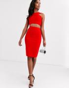 Band Of Stars Bandage Pencil Midi Skirt In Red