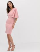 Club L One Shoulder Ruffle Sleeve Dress - Pink