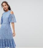 Y.a.s Tall Lace Cold Shoulder Midi Dress - Blue