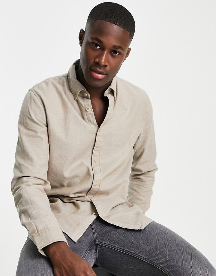 Selected Homme Slim Fit Flannel Shirt In Beige-neutral