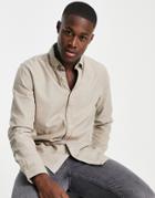 Selected Homme Slim Fit Flannel Shirt In Beige-neutral