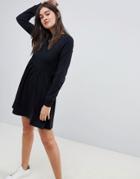 Asos Design Long Sleeve Cotton Smock Dress-black