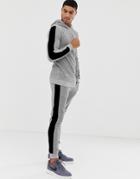 Asos Design Tracksuit Muscle Hoodie/ Super Skinny Sweatpants In Velour With Side Stripes In Gray Marl