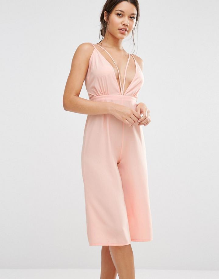 Missguided Strappy Culotte Jumpsuit - Blush