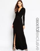 Asos Tall Wrap Front Maxi Dress With Tie Waist - Black
