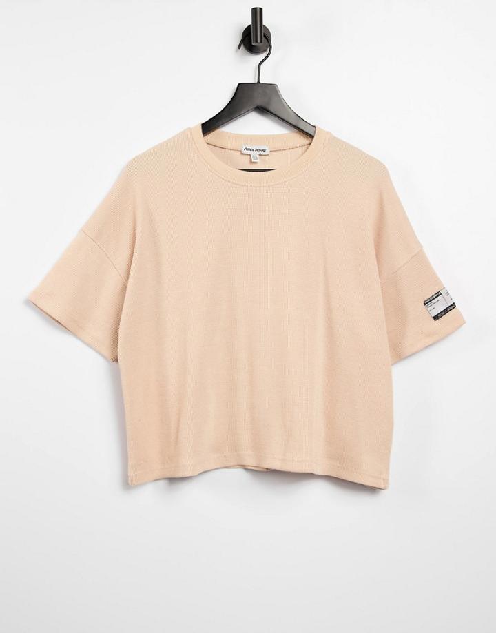 Public Desire Motif Waffle Textured T-shirt In Beige-neutral