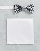 Devil's Adovate Printed Bow Tie And Plain Pocket Square-black
