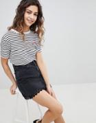 Miss Selfridge Lace Trim Denim Mini Skirt - Black