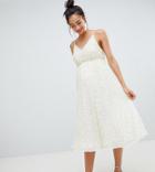 Asos Design Maternity Delicate Sequin Midi Plunge Dress With Full Skirt-cream