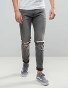 Liquor & Poker Slim Jean Knee Rip Charcoal Gray - Gray