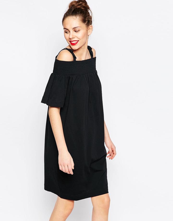Love Moschino Off The Shoulder Dress With Buckle Straps - Black