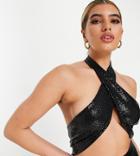 Asyou Shimmer Halter Cross Front Top In Black