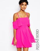Asos Petite Cold Shoulder Mini Dress - Hot Pink