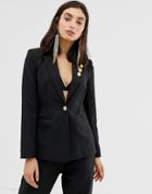 Unique21 Tailored Single Button Blazer With Gold Buttons On Lapel-black