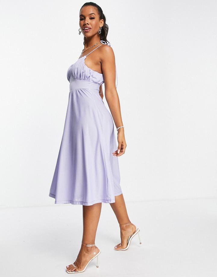 Asos Design Spaghetti Strap Ruched Bust Midi Dress In Lilac-purple
