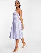 Asos Design Spaghetti Strap Ruched Bust Midi Dress In Lilac-purple