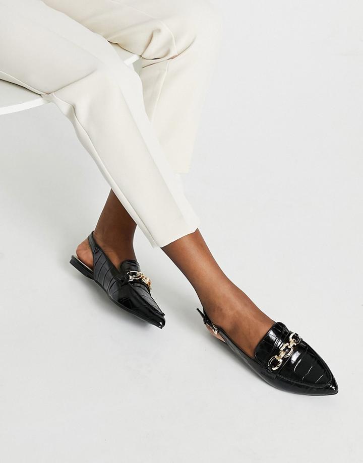 London Rebel Sling Back Ballet Flats With Chain In Black