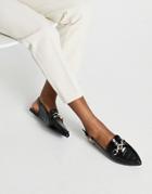 London Rebel Sling Back Ballet Flats With Chain In Black
