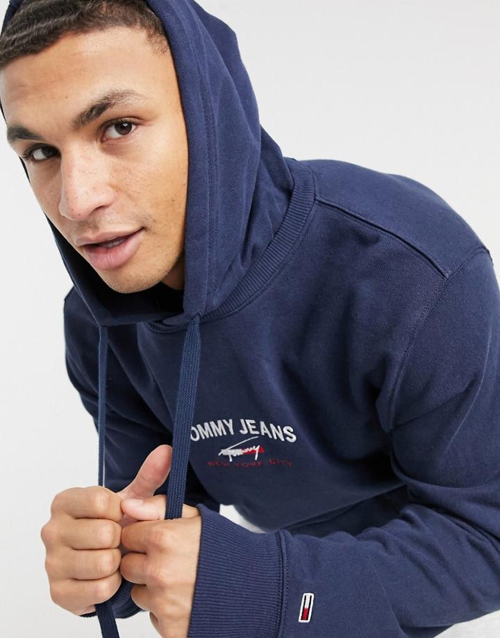 Tommy Jeans Timeless Central Logo Hoodie In Twilight Navy