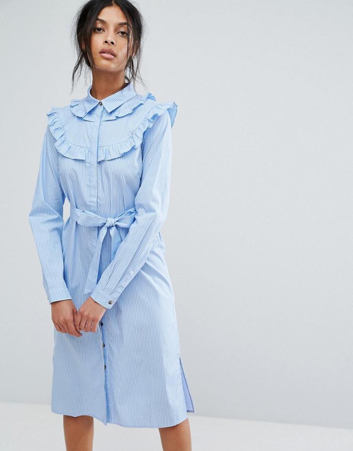 Gestuz White Stripe Long Shirt Dress - Multi