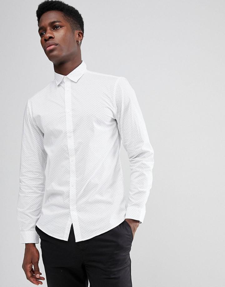 Selected Homme Slim Shirt With Pindot - White
