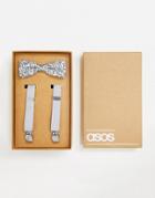 Asos Design Suspenders And Bow Tie Set In Light Gray-grey