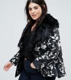 Dolly & Delicious Plus Premium Embroidered Jacquard Aviator Biker Jacket With Fluffy Collar Detail - Multi