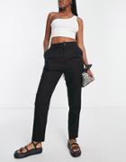 Asos Design Hourglass High Waist Tapered Pants In Black Linen