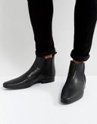 Asos Chelsea Boots In Black Leather With All Over Emboss - Black