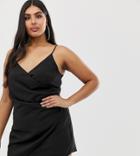 Club L London London Plus Mini Asymmetric Cami Strap Mini Dress In Black - Black