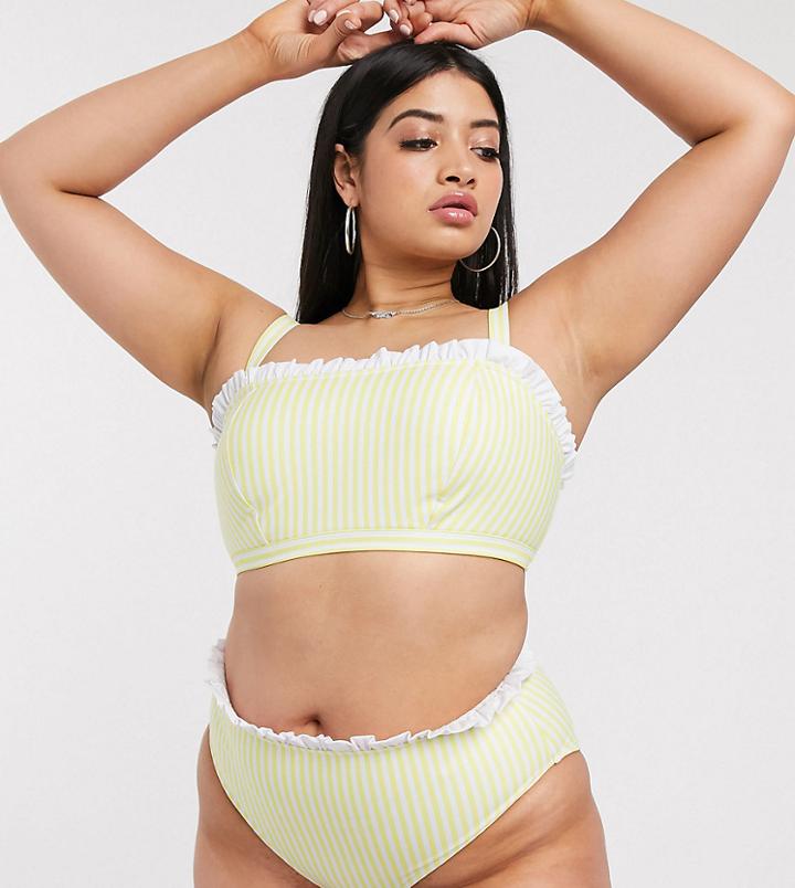 Peek & Beau Curve Exclusive High Waist Bikini Bottom In Yellow Stripe