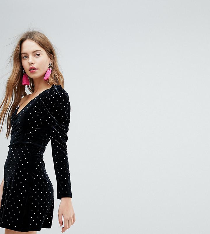 Bershka Velvet Stud One Shoulder Romper