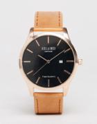 Reclaimed Vintage Leather Watch In Brown & Rose Gold - Brown