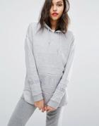 Adidas Originals Curved Hem Hoodie With Trefoil Logo - Gray