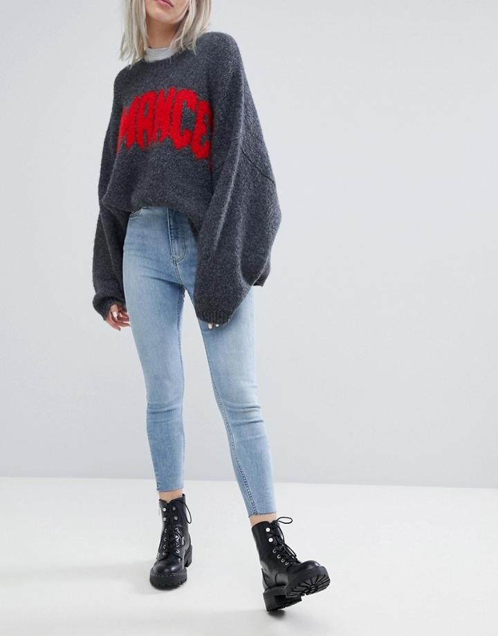 Weekday Body High Waist Superstretch Raw Hem Skinny Jean - Blue