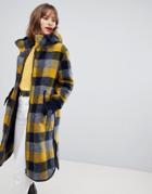 Esprit Hooded Coat In Yellow Check - Multi
