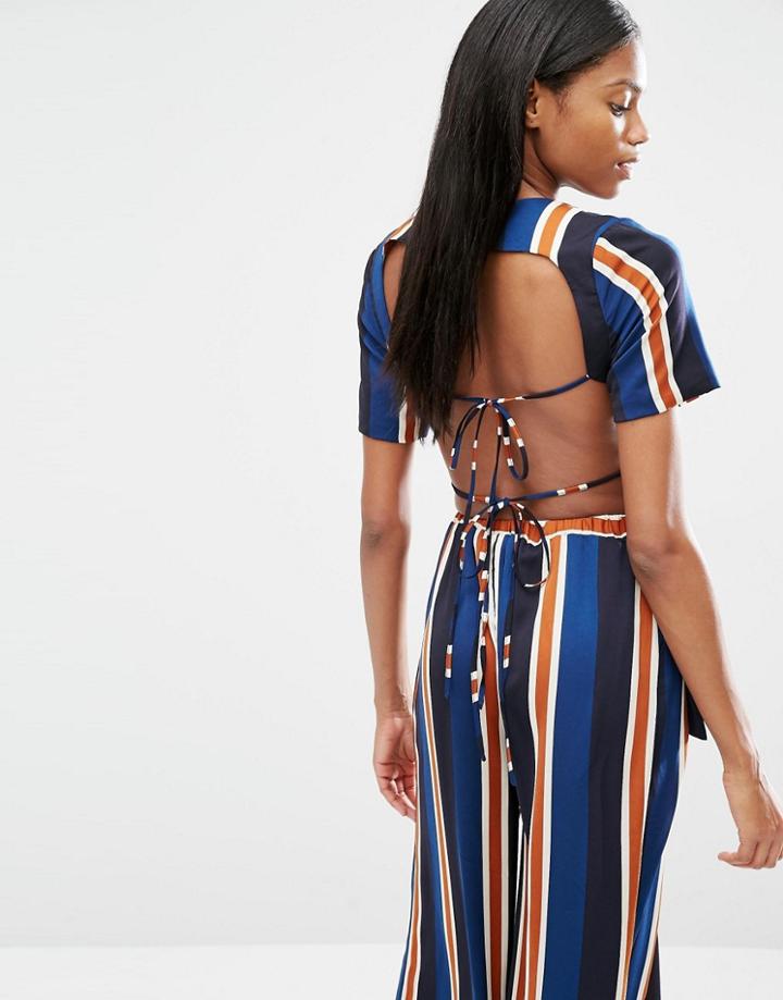 Lavish Alice Open Tie Back Stripe T-shirt - Stripe