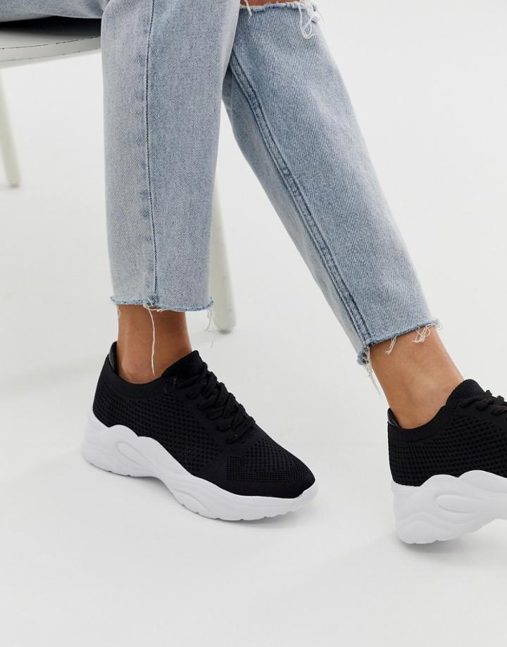 London Rebel Knitted Lace Up Runner Sneakers - Black