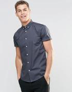 Asos Smart Shirt In Gray With Button Down Collar And Short Sleeves - Gray