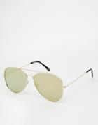 Asos Aviators With Flat Lens In Gold - Gold