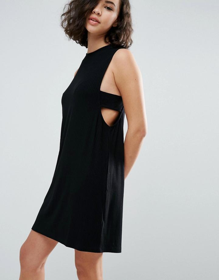 Asos Column Mini Ribbed Dress With Tab Sides - Black