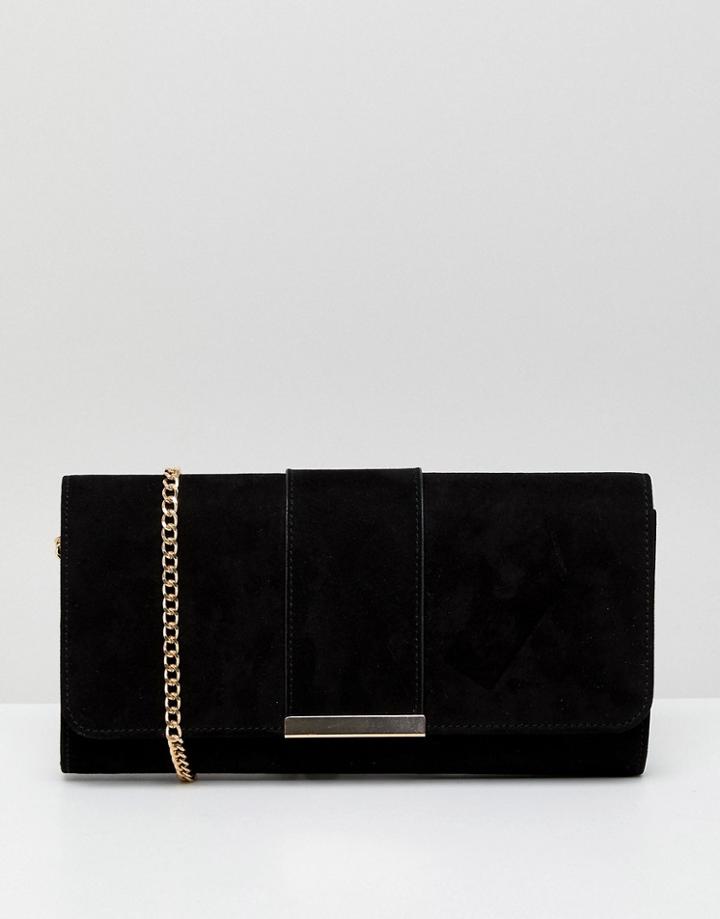 Miss Kg Black Suedette Clutch With Foldover Clasp - Black