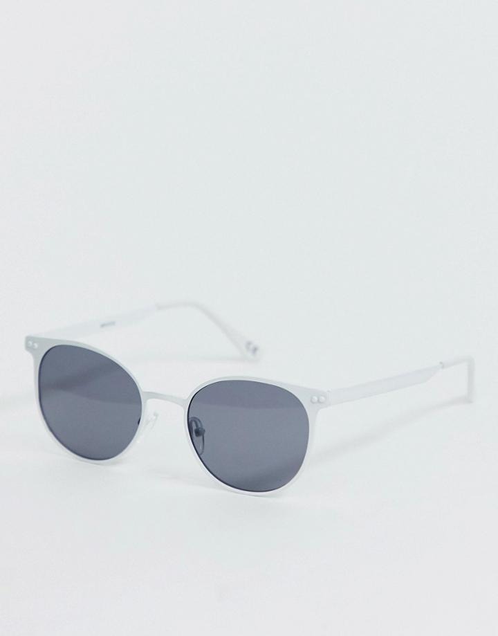 Asos Design Round Sunglasses With White Metal Frame And Black Lenses