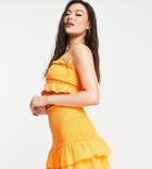 Asyou Shirred Ruffle Detail Mini Skirt In Orange - Part Of A Set